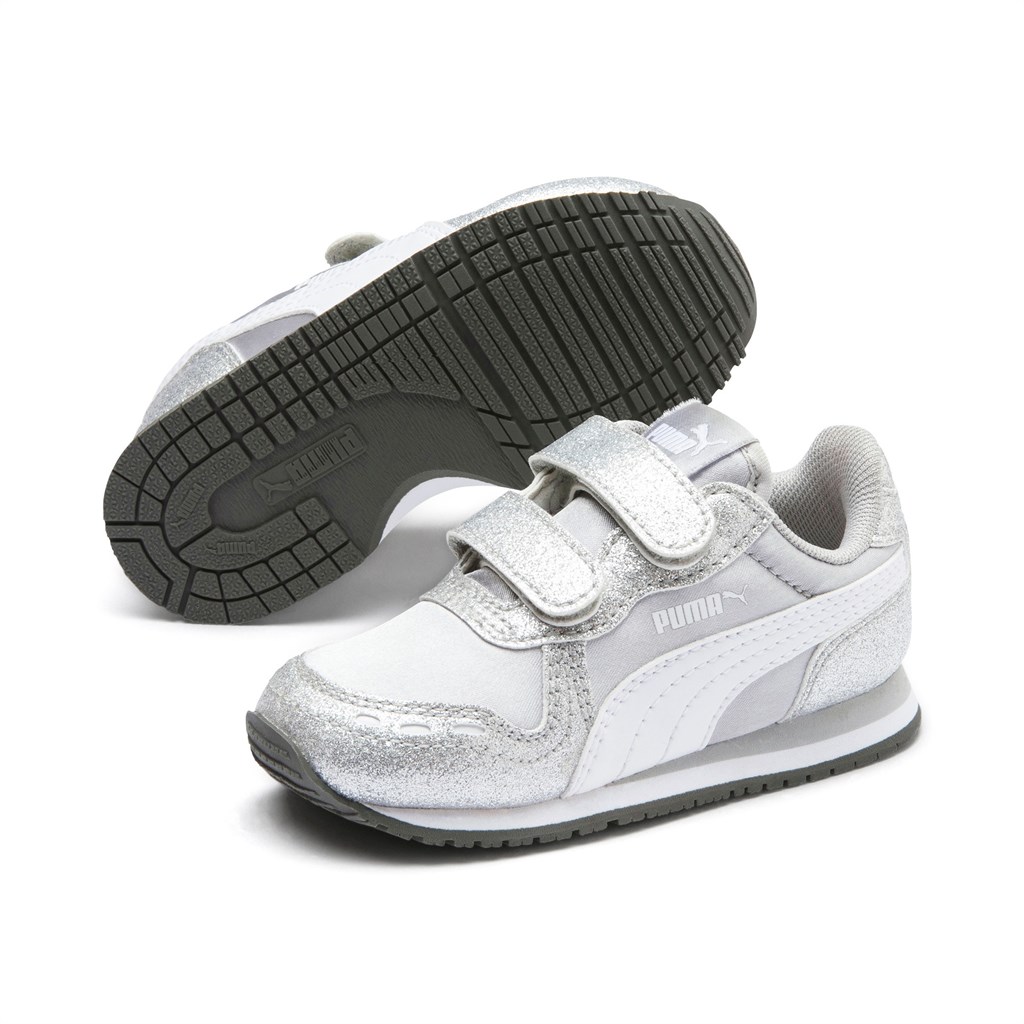 Silver / White / Gray Violet Puma Cabana Racer Glitz Ac Inf Girls' Sneakers | 0796MOKTW