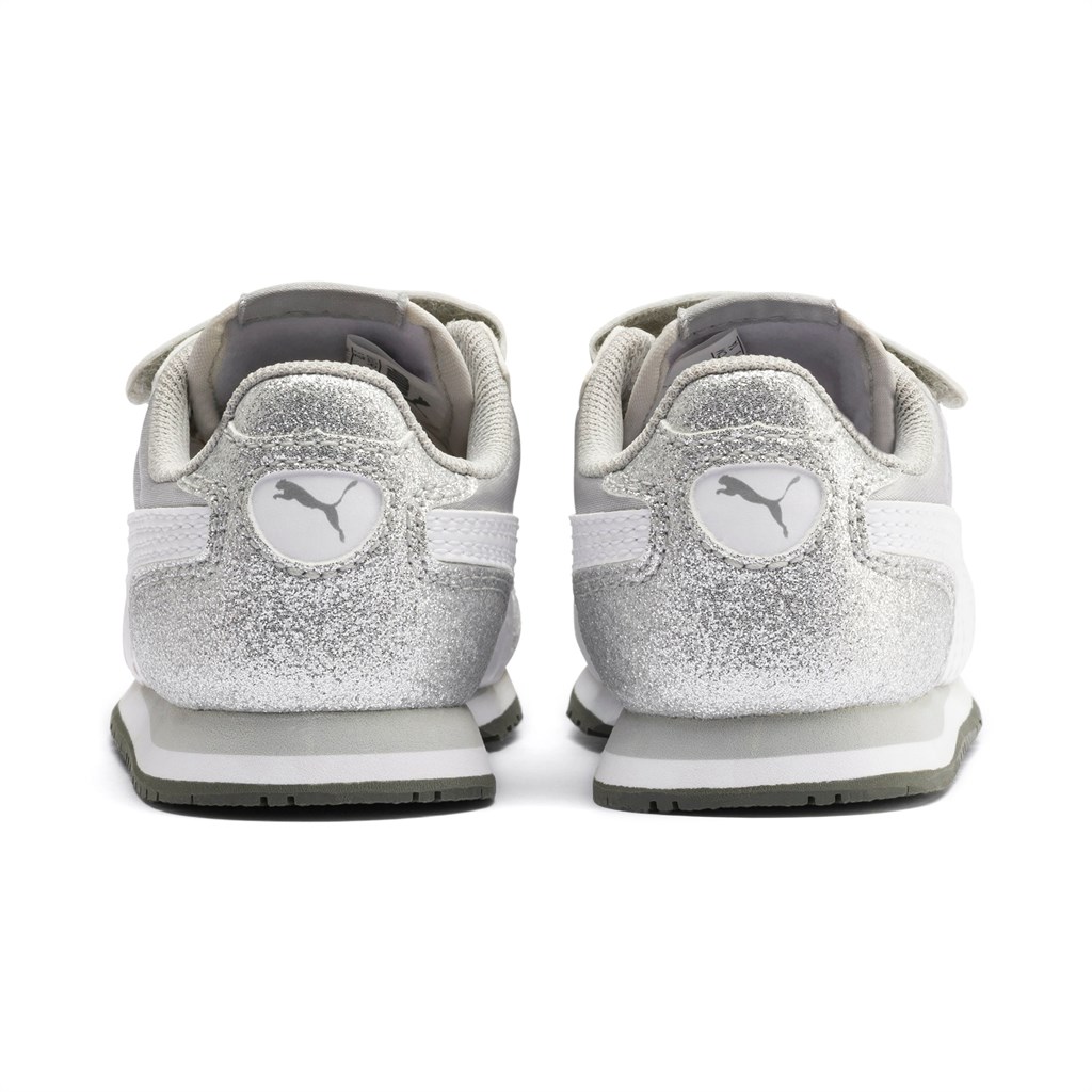 Silver / White / Gray Violet Puma Cabana Racer Glitz Ac Inf Girls' Sneakers | 0796MOKTW