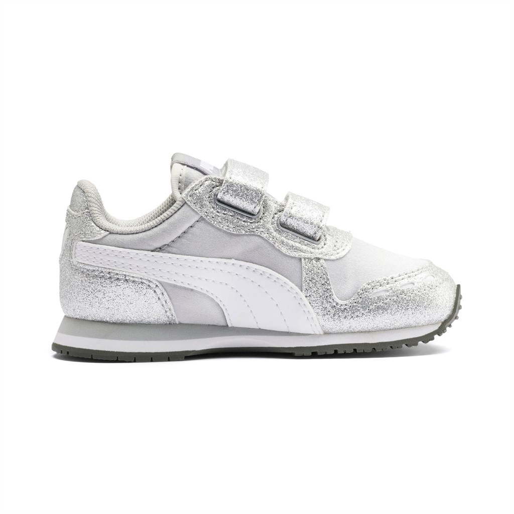 Silver / White / Gray Violet Puma Cabana Racer Glitz Ac Inf Girls' Sneakers | 0796MOKTW