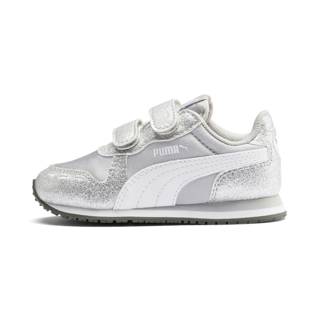 Silver / White / Gray Violet Puma Cabana Racer Glitz Ac Inf Girls\' Sneakers | 0796MOKTW