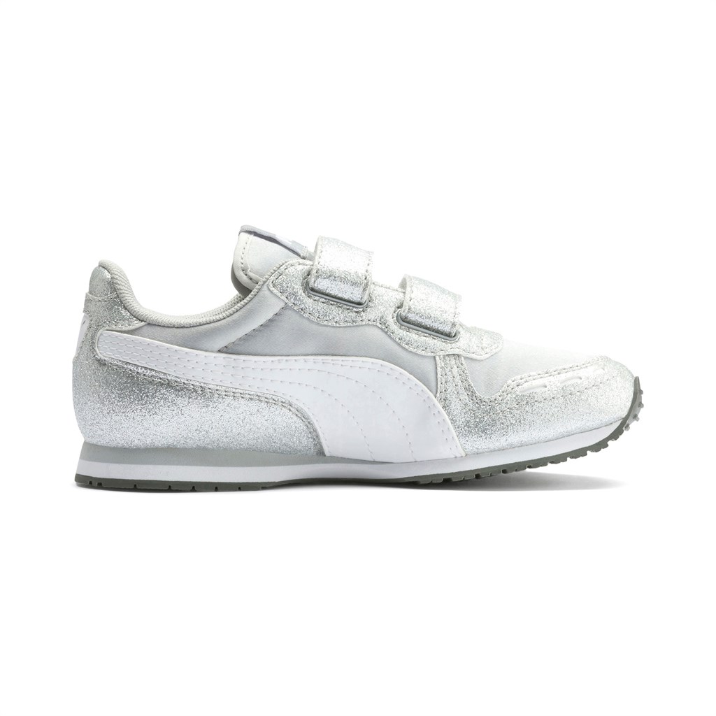 Silver / White / Gray Violet Puma Cabana Racer Glitz Ac Ps Girls' Sneakers | 5749ZPYIU