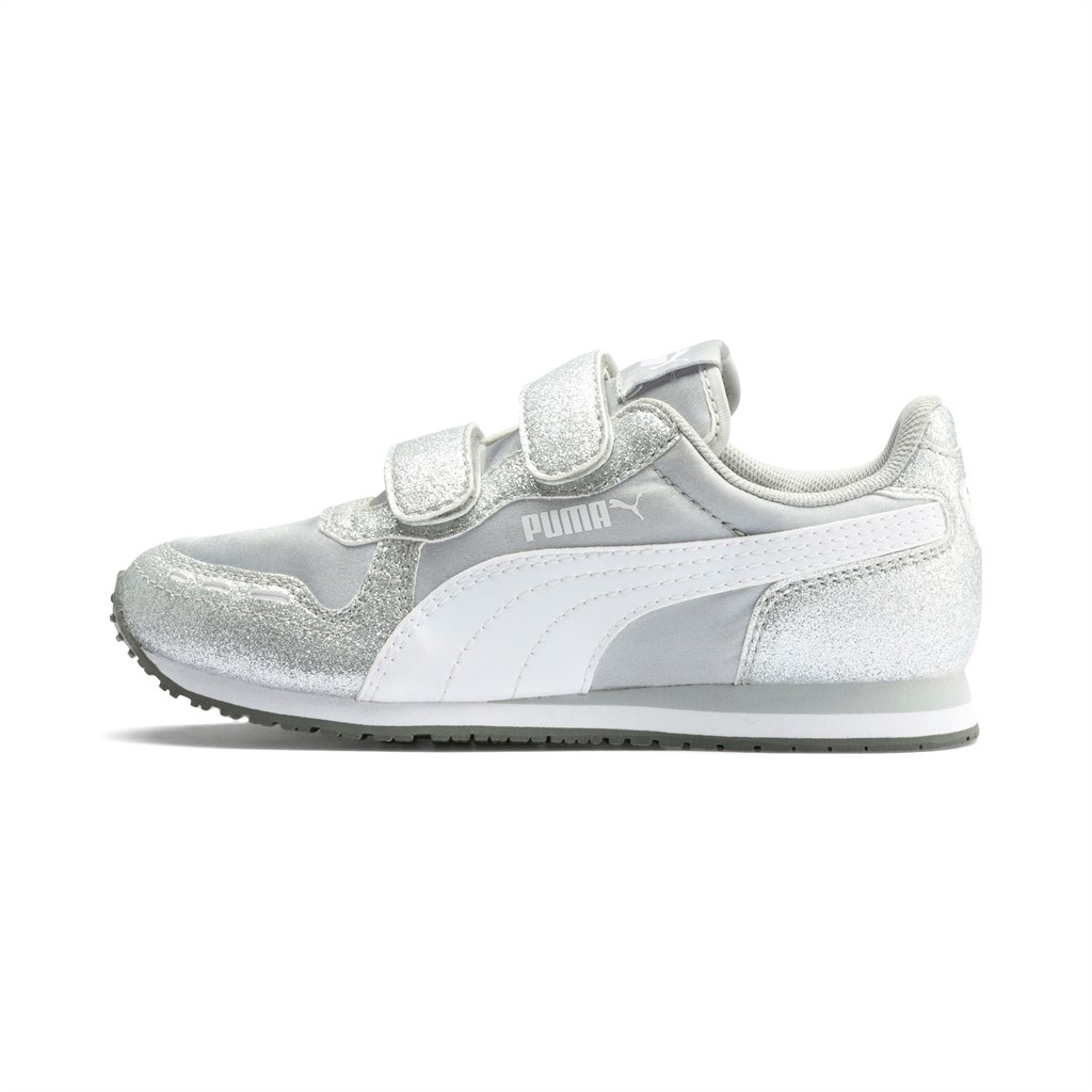 Silver / White / Gray Violet Puma Cabana Racer Glitz Ac Ps Girls\' Sneakers | 5749ZPYIU