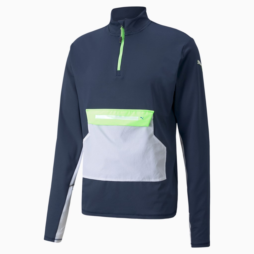 Spellbound / Green Glare Puma COOLADAPT Half-Zip Men's Running Top | 5492IULSJ