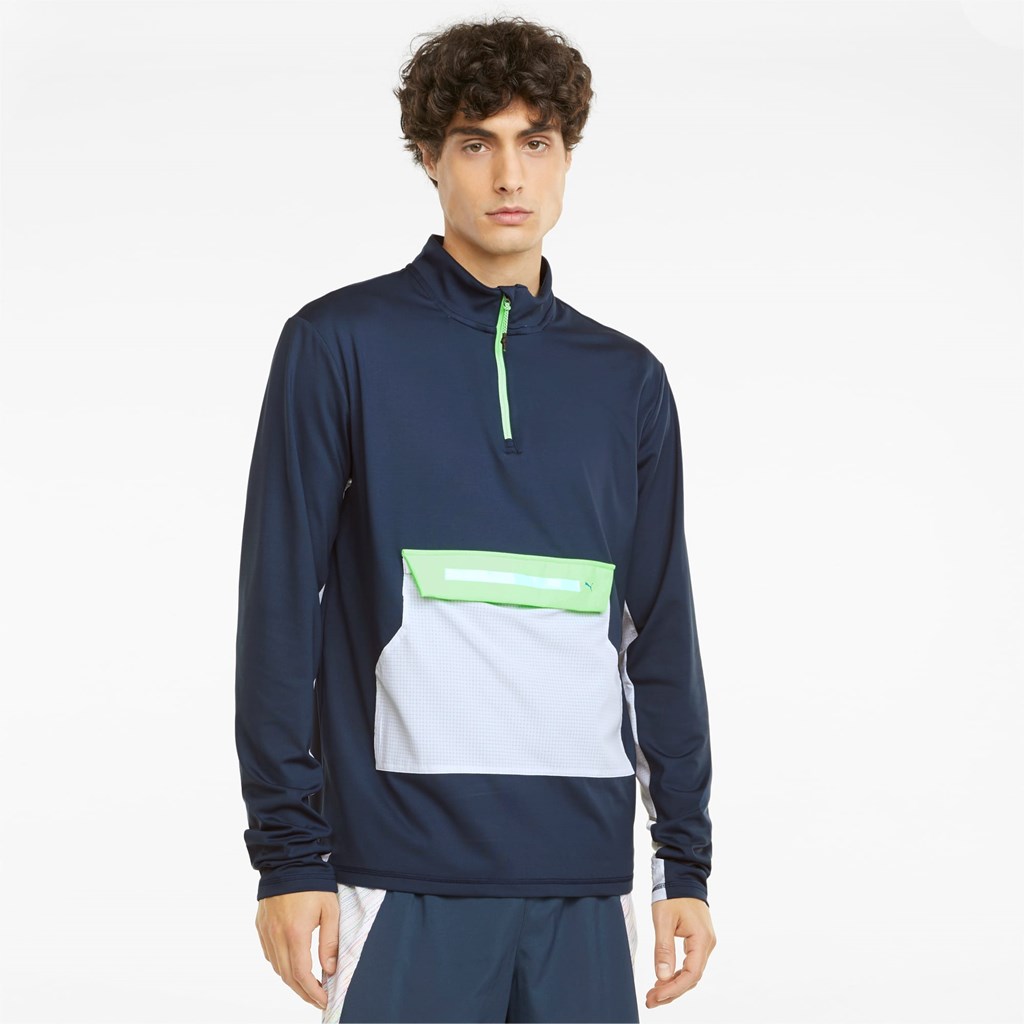 Spellbound / Green Glare Puma COOLADAPT Half-Zip Men\'s Running Top | 5492IULSJ