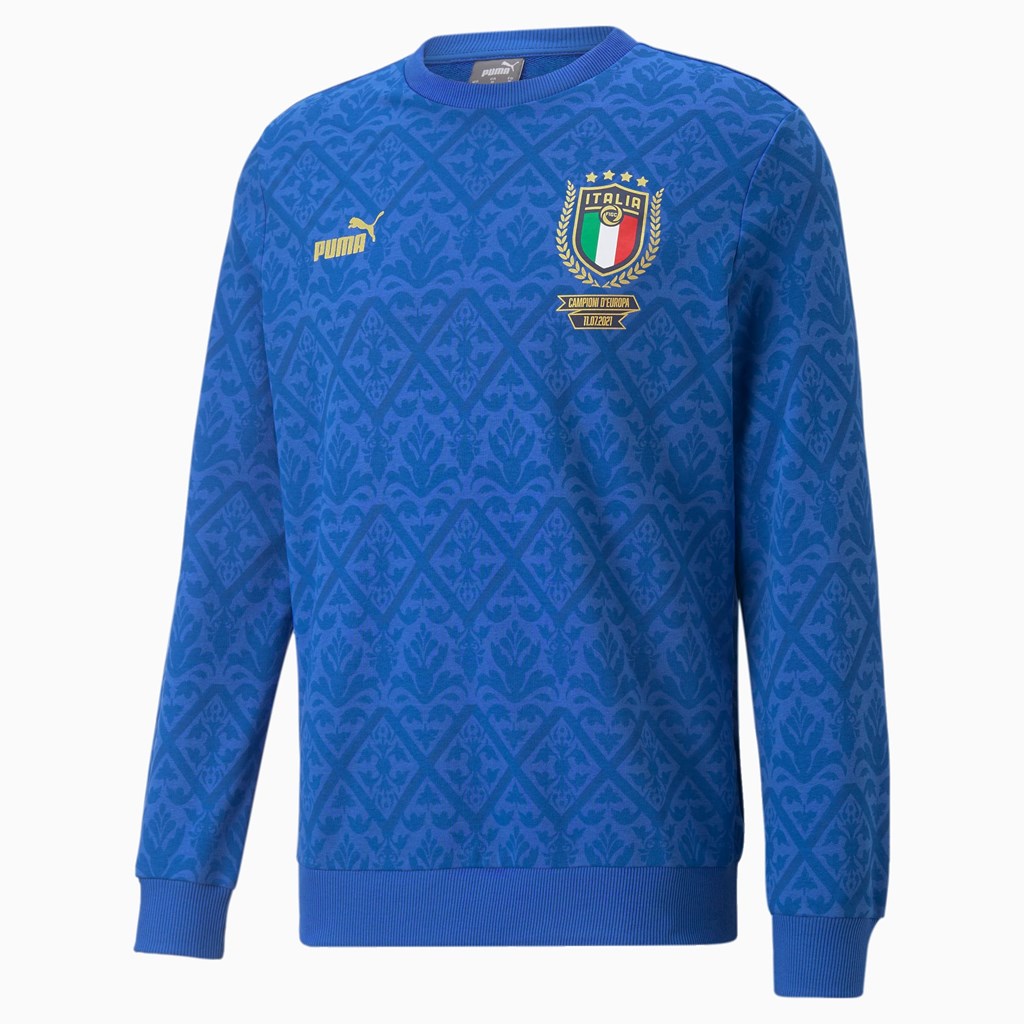 Team Power Blue / Lapis Blue Puma FIGC Graphic Winner Soccer Men's Sweatshirt | 4723RNFIU