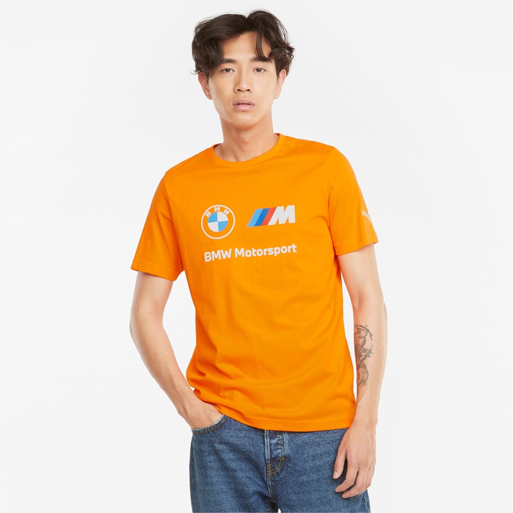 Vibrant Orange Puma BMW M Motorsport Essentials Logo Men\'s Tee | 8765GMXZT