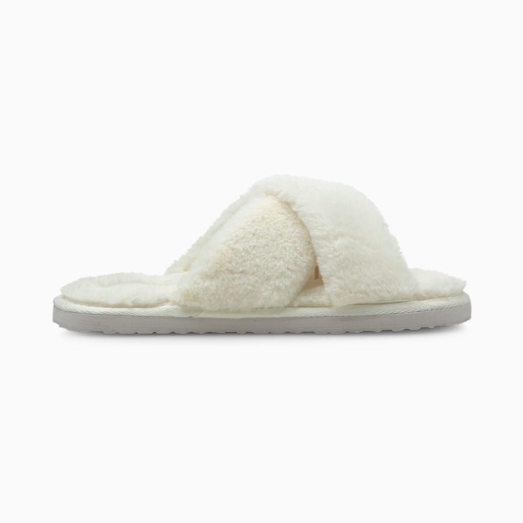 Whisper White Black Puma Fluff X Strap  Women's Slide | 4810LZIXN