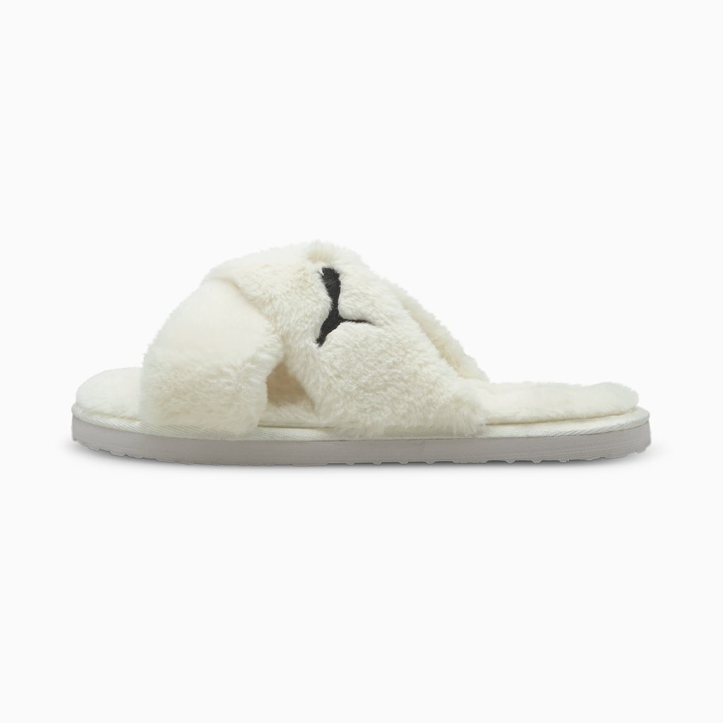 Whisper White Black Puma Fluff X Strap  Women\'s Slide | 4810LZIXN