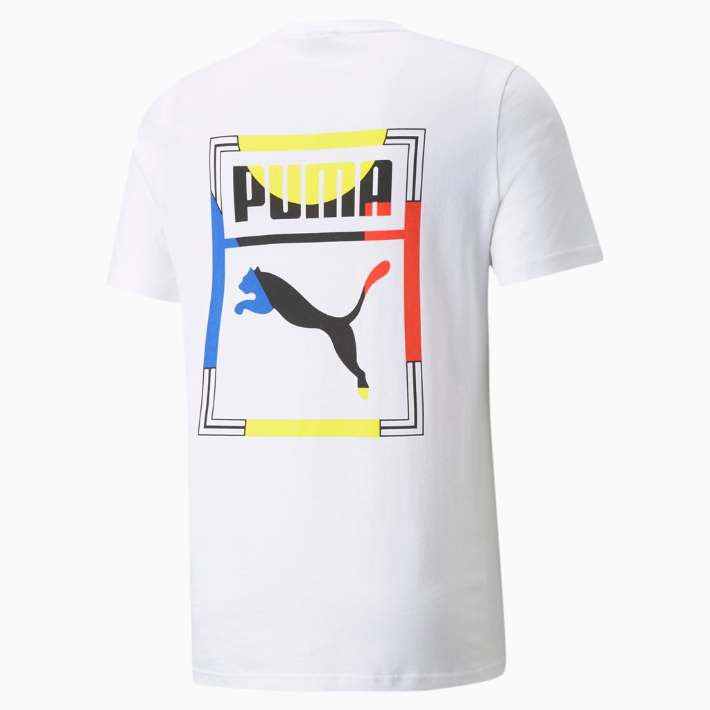 White / 1 Puma Graphic Box Logo Play Men's Tee | 8907PWHXQ