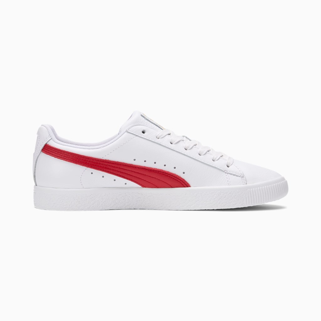 White / Barbados Cherry / Team Gold Puma Clyde Core Foil Men's Sneakers | 9075SNGFK