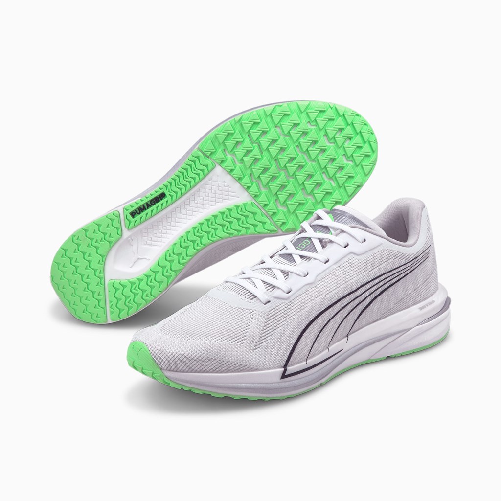 White / Black / Elektro Green Puma Velocity NITRO COOLadapt Men's Running Shoes | 4780RGSXI