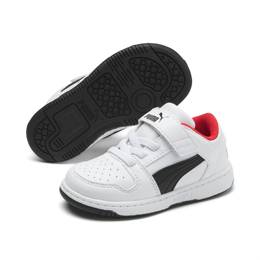 White / Black / High Risk Red Puma Puma Rebound Layup Lo Toddler Girls' Sneakers | 3602EDLWY