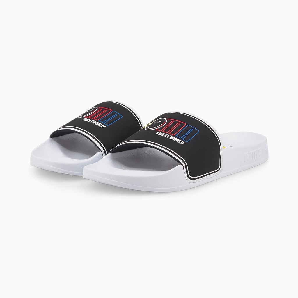 White / Black / High Risk Red / Royal Blue Puma Puma X Smileyworld Leadcat 2.0 Sandals Jr Girls' Sandals | 5927MSHVQ