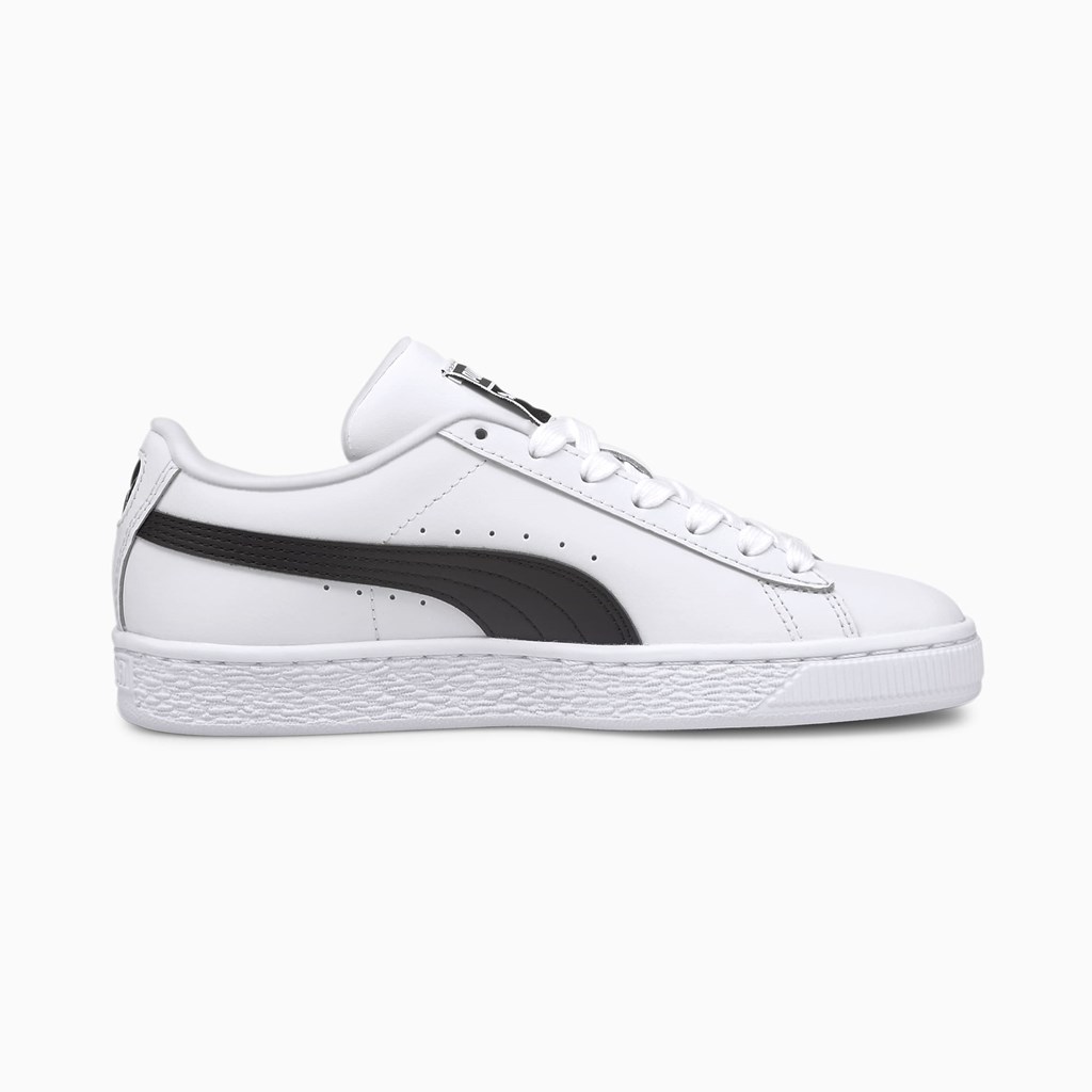 White / Black Puma Basket Classic XXI JR Boys' Sneakers | 5068LEFNA