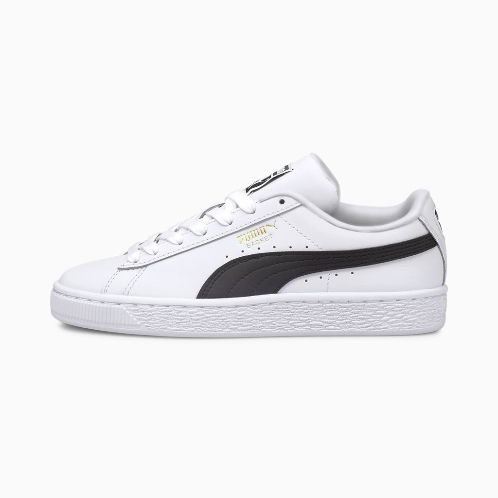 White / Black Puma Basket Classic XXI JR Boys\' Sneakers | 5068LEFNA