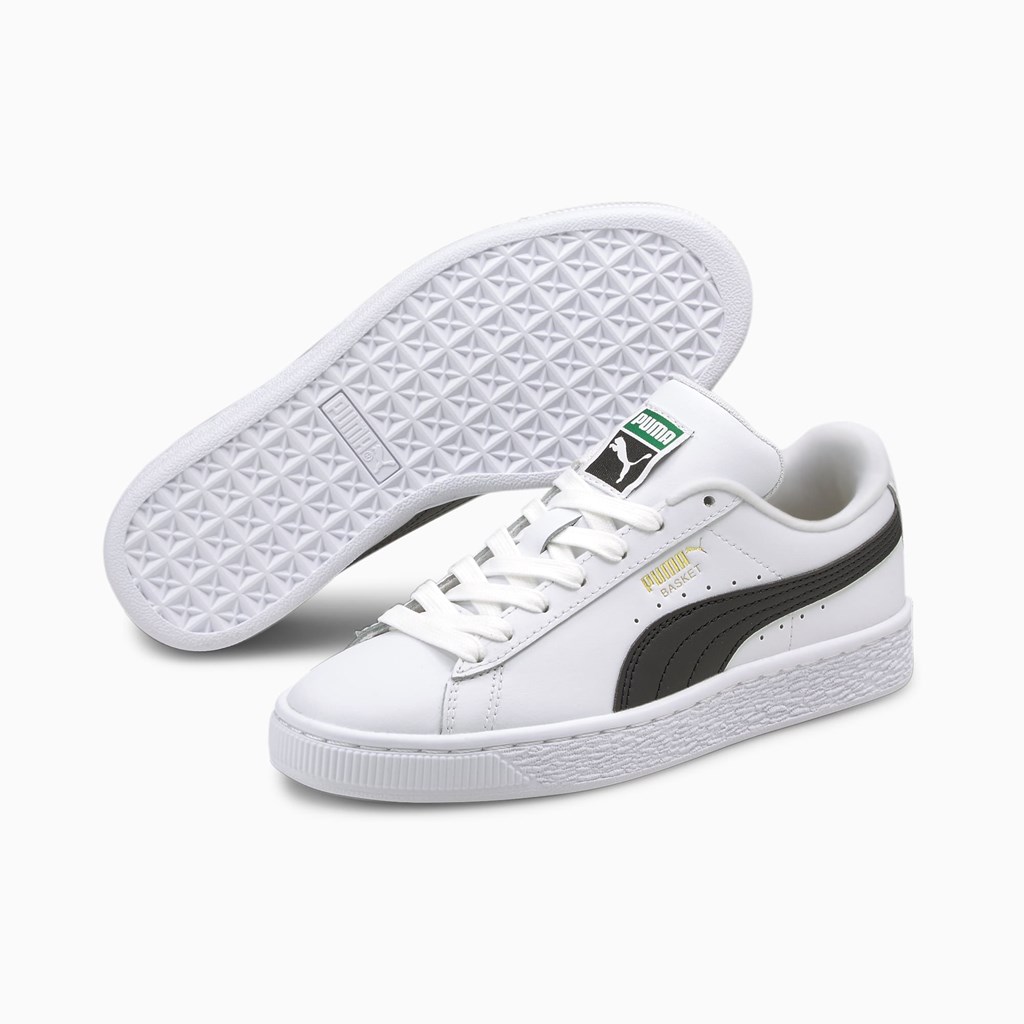 White / Black Puma Basket Classic XXI JR Girls' Sneakers | 6931JFUXO