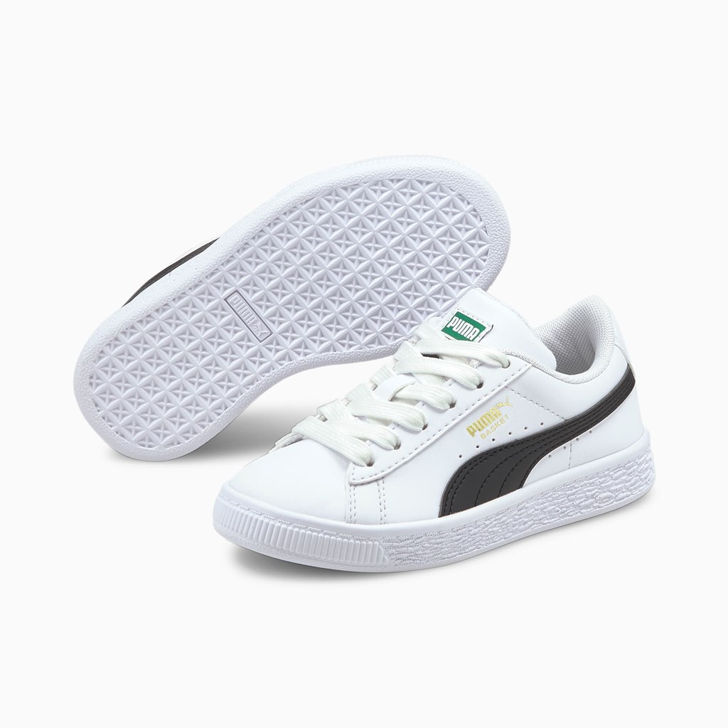 White / Black Puma Basket Classic XXI Little Girls' Sneakers | 1469BYKSA