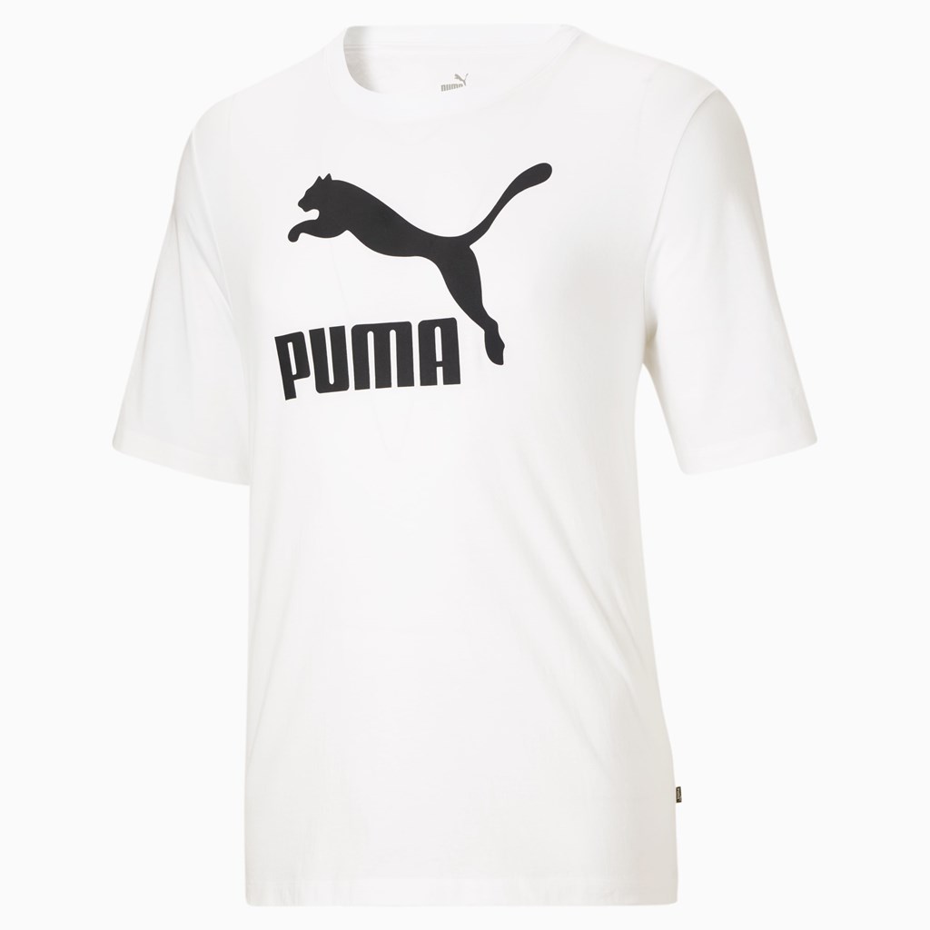 White / Black Puma Classics Logo BT Men's Tee | 5746WFKIR