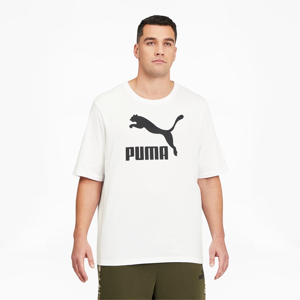 White / Black Puma Classics Logo BT Men\'s Tee | 5746WFKIR