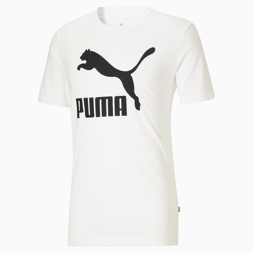 White / Black Puma Classics Logo Men\'s Tee | 9148PXIFH