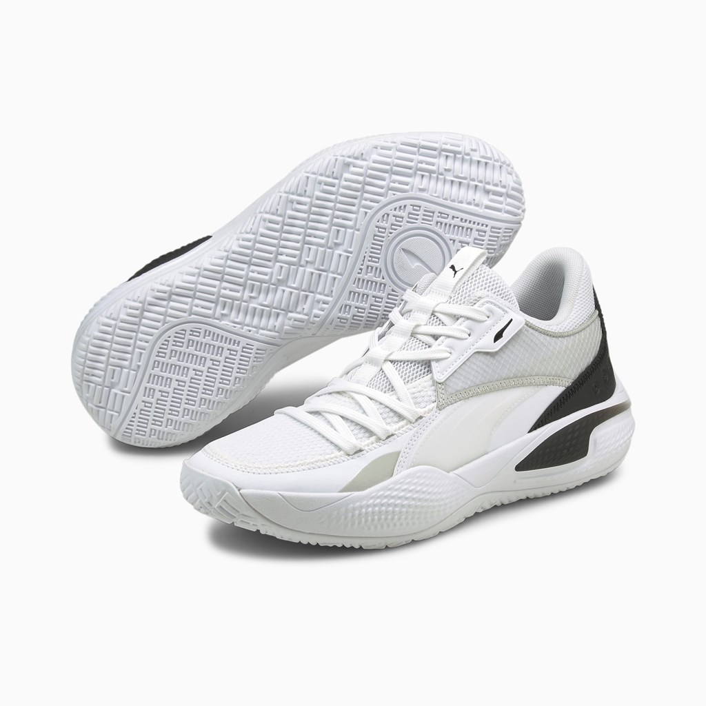 White / Black Puma Court Rider Men's Basketball Shoes | 9580LXTFH