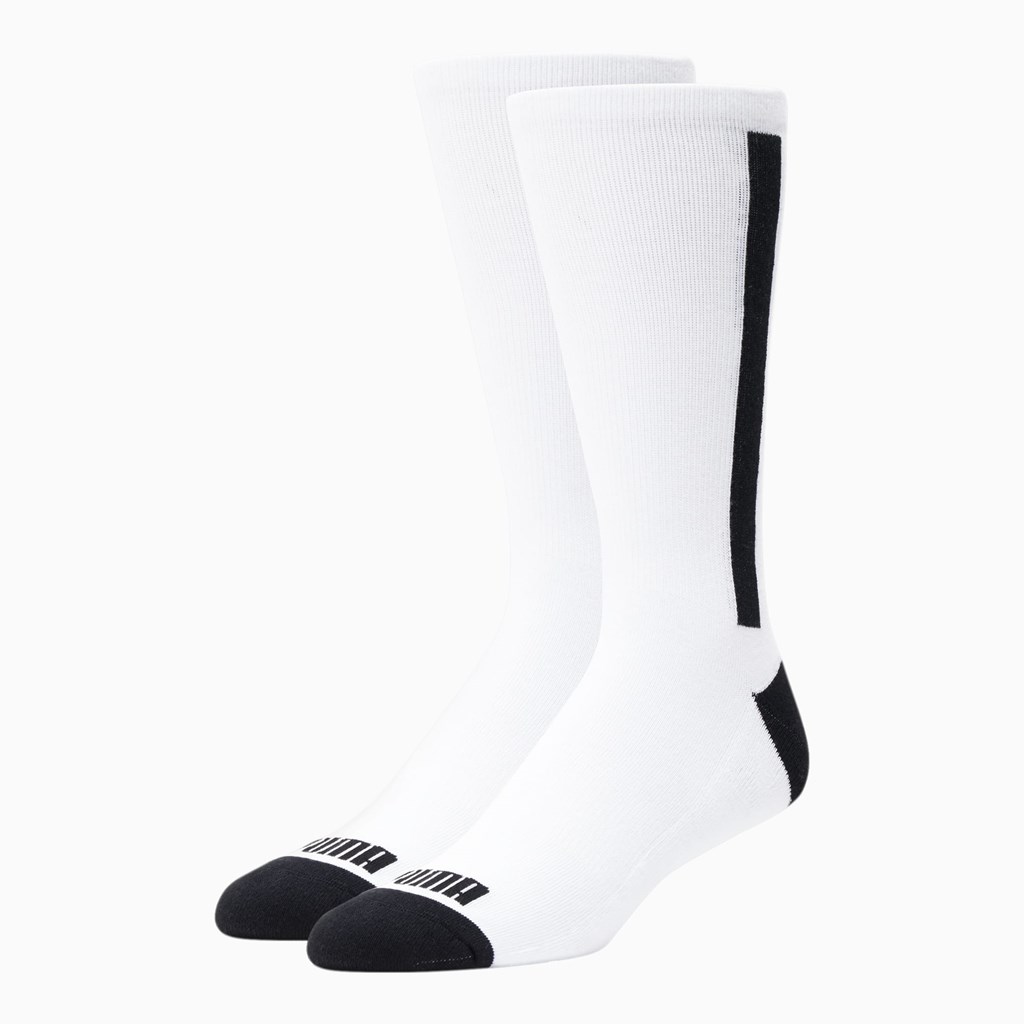 White / Black Puma Crew Stripe [2 Pack] Men\'s Socks | 5914ORWEV