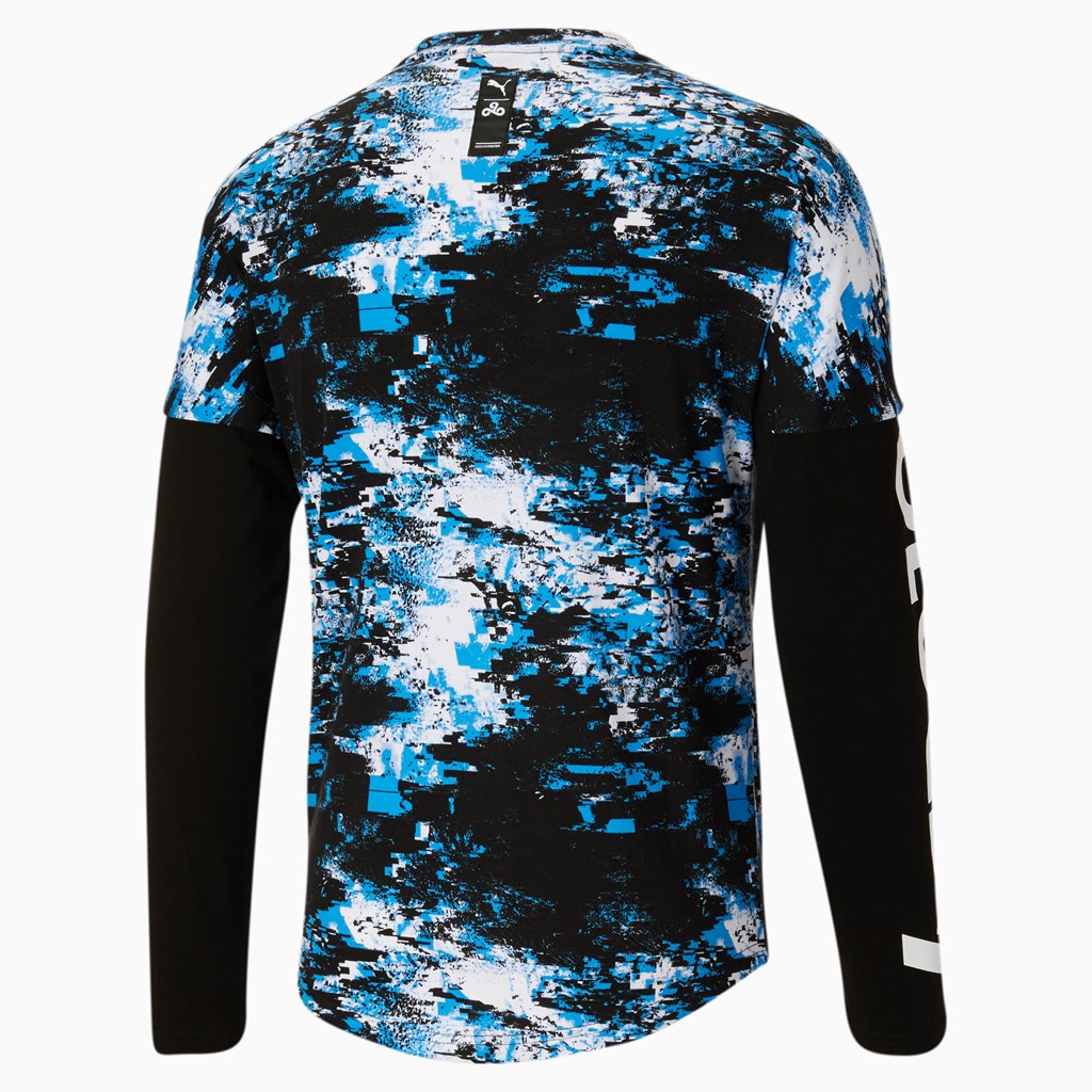 White / Black Puma PUMA x CLOUD9 Printed Graphic Long Sleeve Esports Men's Tee | 3781XKYJL