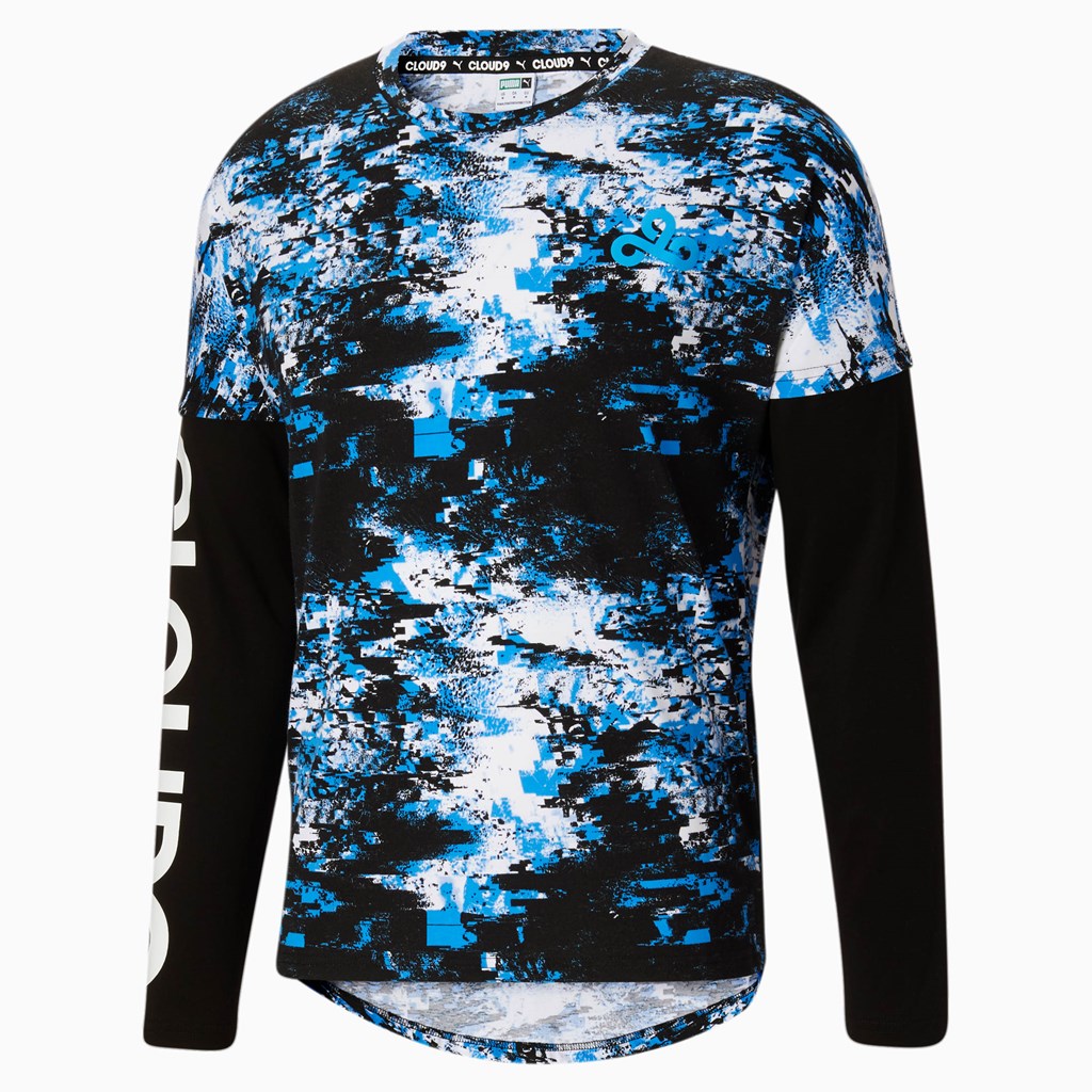 White / Black Puma PUMA x CLOUD9 Printed Graphic Long Sleeve Esports Men\'s Tee | 3781XKYJL