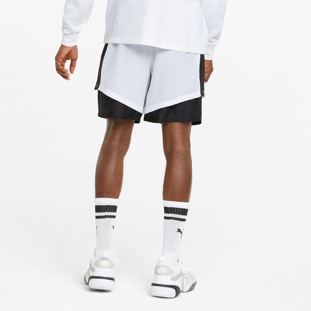 White / Black Puma Pick and Roll Basketball Men's Shorts | 8215TWAOP