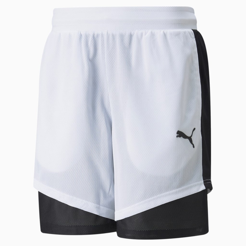 White / Black Puma Pick and Roll Basketball Men's Shorts | 8215TWAOP