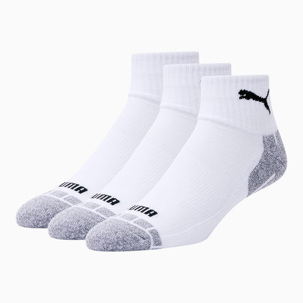 White / Black Puma Quarter Crew Cat [3 Pack] Men\'s Socks | 3098RCMKL