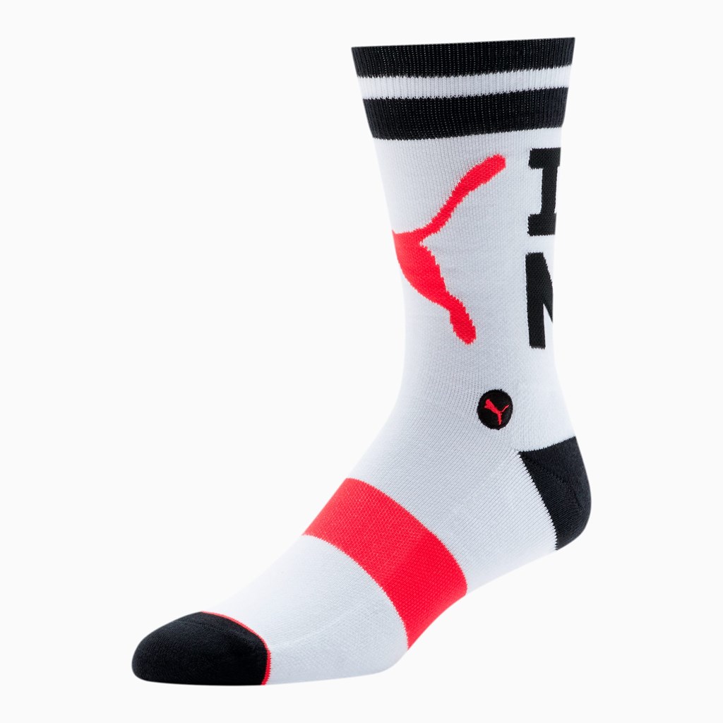 White / Black Puma Unisex Crew [1 Pair] Men\'s Socks | 2048NLIFJ