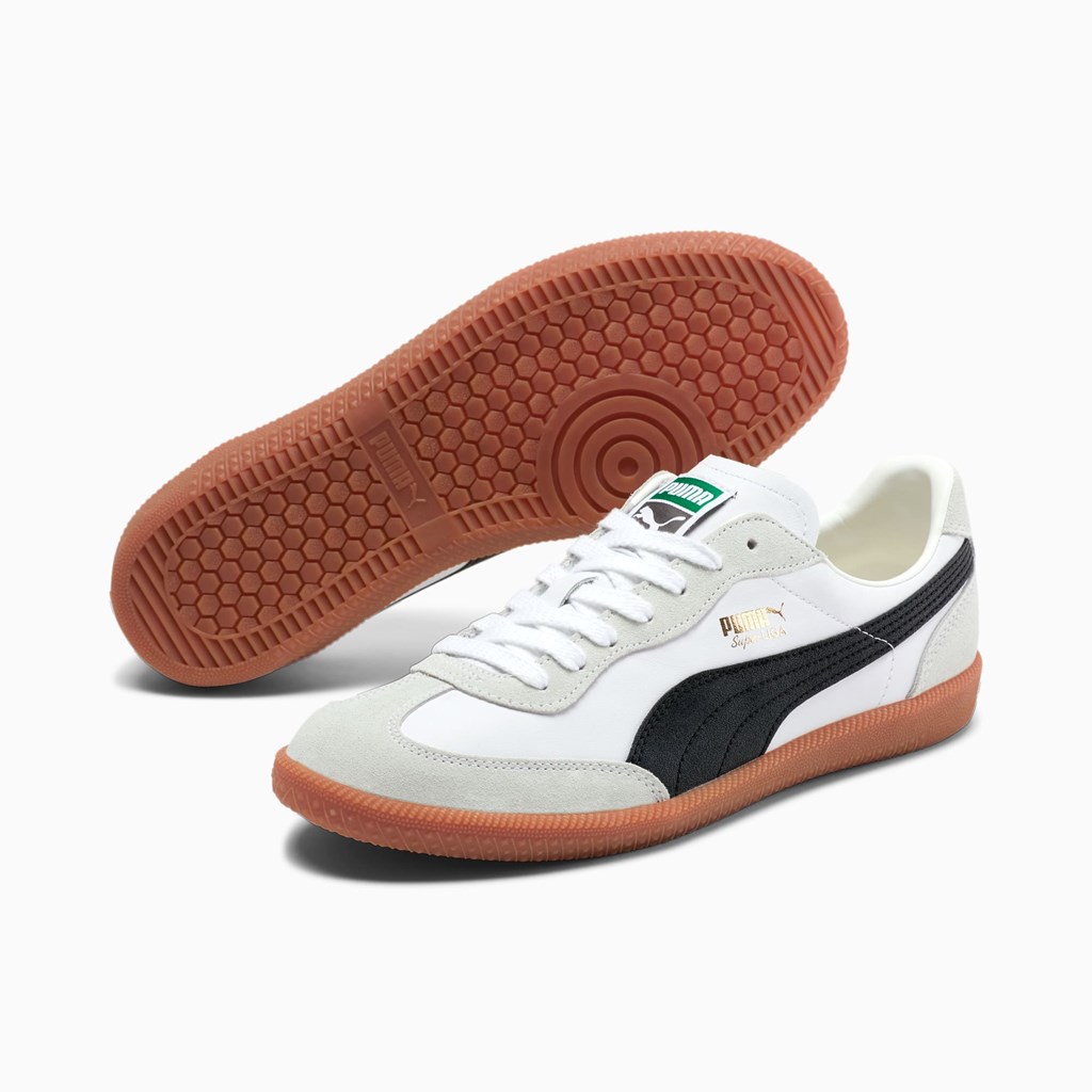 White / Black / Team Gold Puma Super Liga OG Retro Men's Sneakers | 8702RMLPE