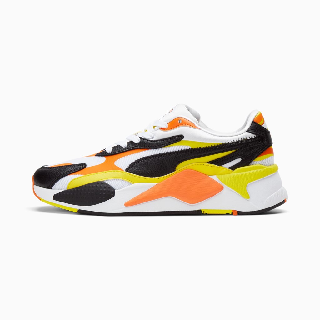 White / Black / Vibrant Yellow Puma RS-X³ Court Crush Men\'s Sneakers | 9548PFOQJ