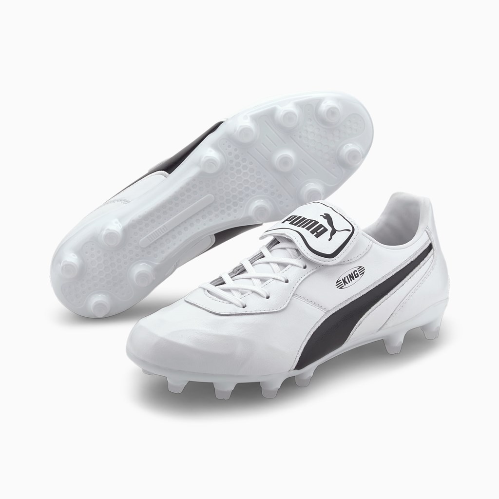 White / Black / White Puma King Top FG Men's Soccer Cleats | 1364PJCDE