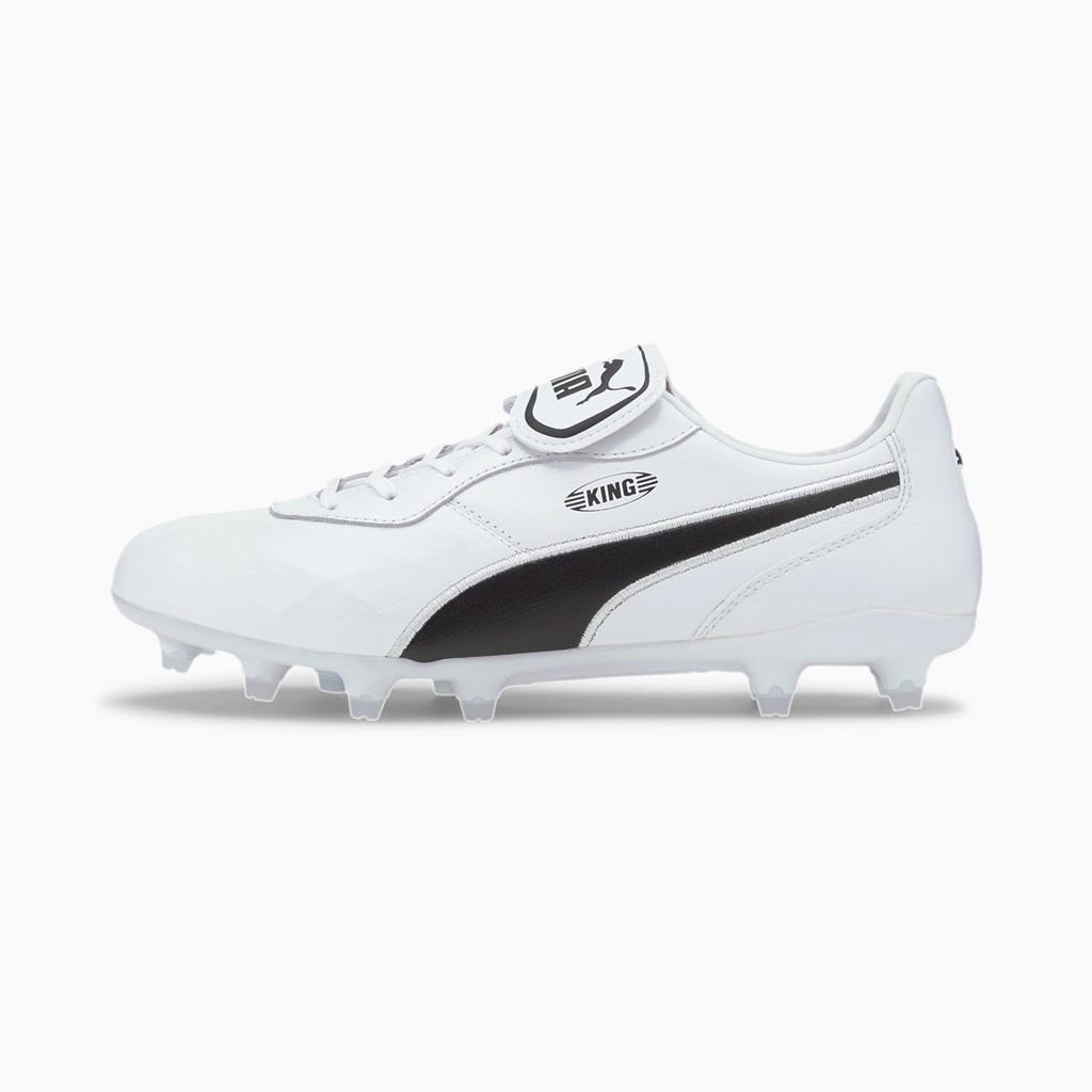 White / Black / White Puma King Top FG Men\'s Soccer Cleats | 1364PJCDE