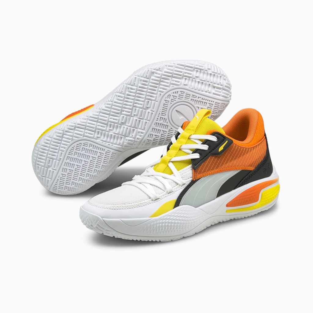 White / Carrot Puma Court Rider Court Crush Street Women's Basketball Shoes | 6158COJMA