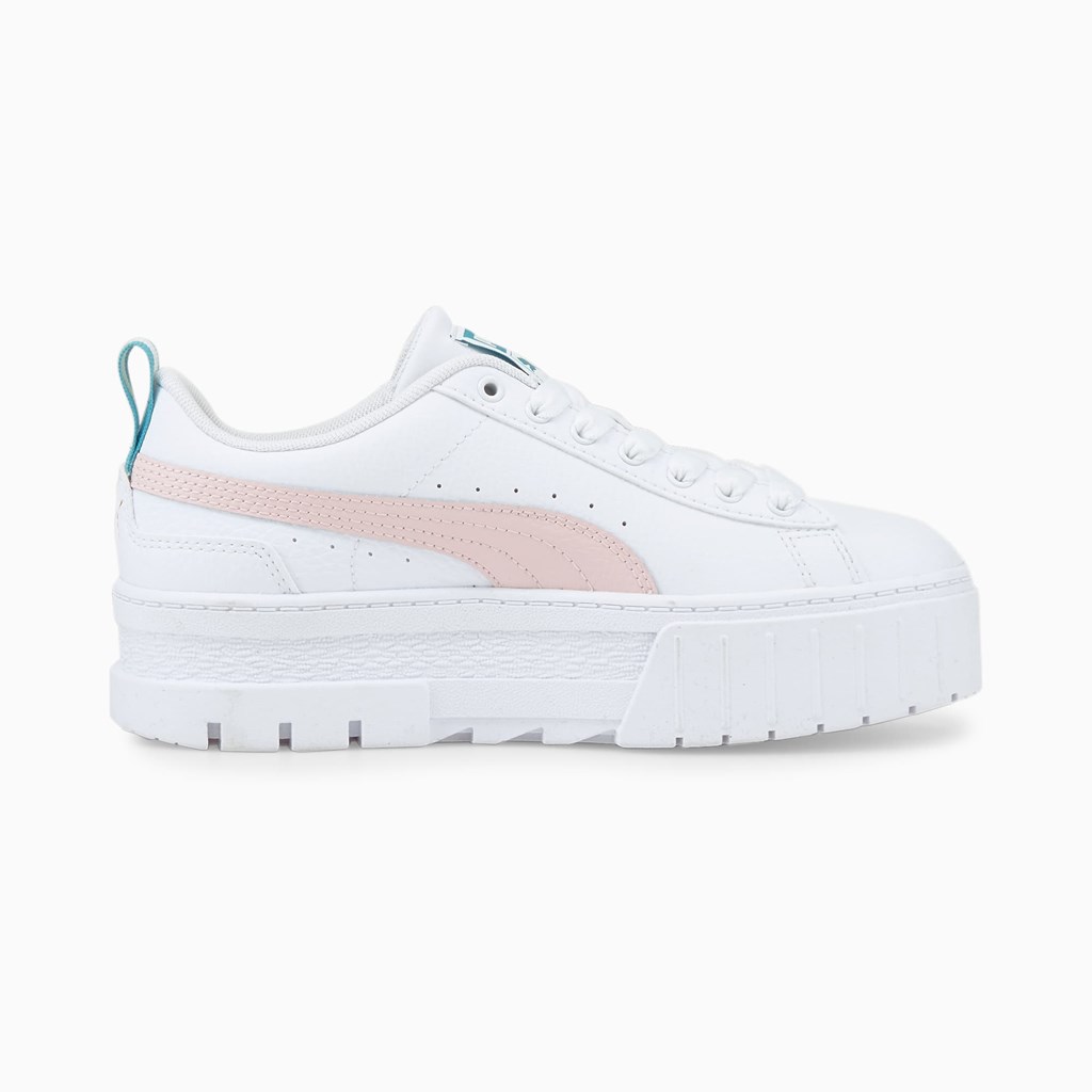 White / Chalk Pink Puma Mayze Leather Jr Girls' Sneakers | 3679MJADG