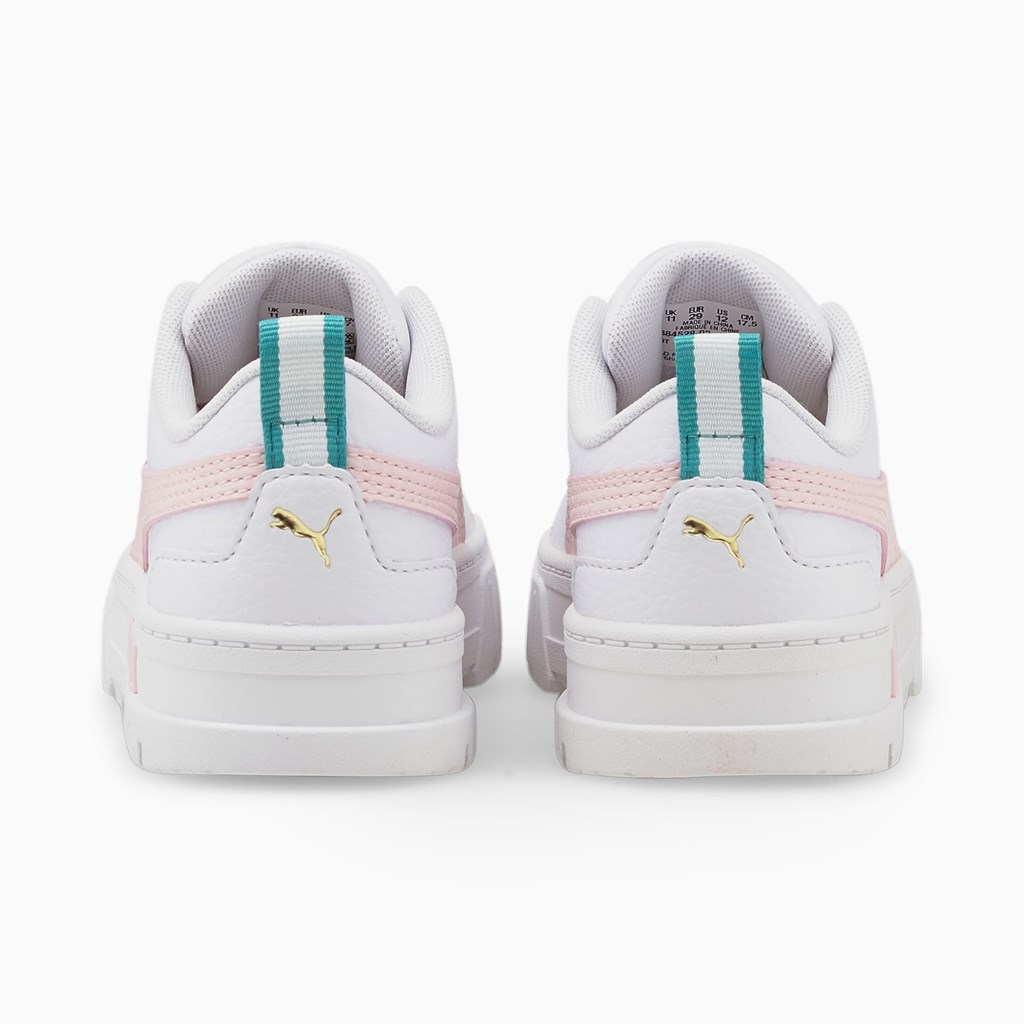 White / Chalk Pink Puma Mayze Leather Little Girls' Sneakers | 3860TSLKD