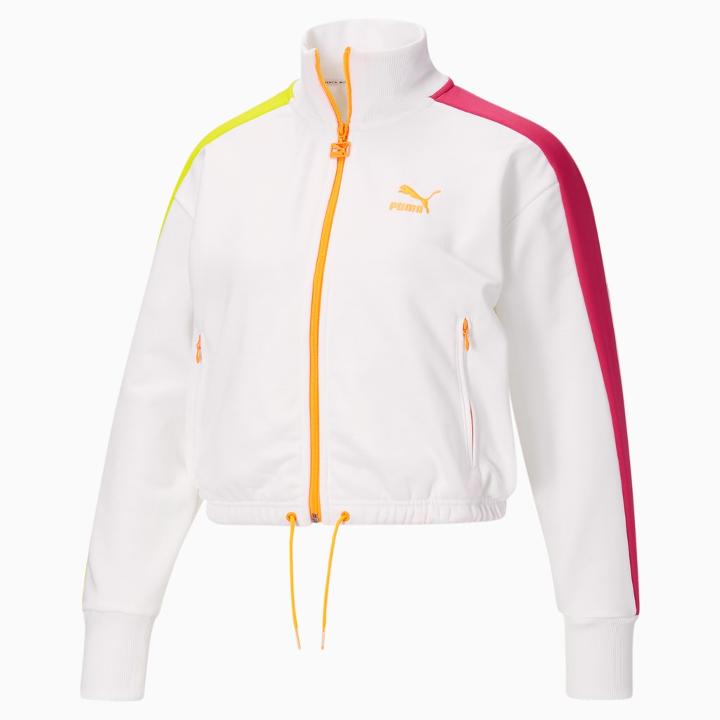 White / City Lights Puma Iconic T7 Cropped PT Women's Jacket | 4918RFAOY