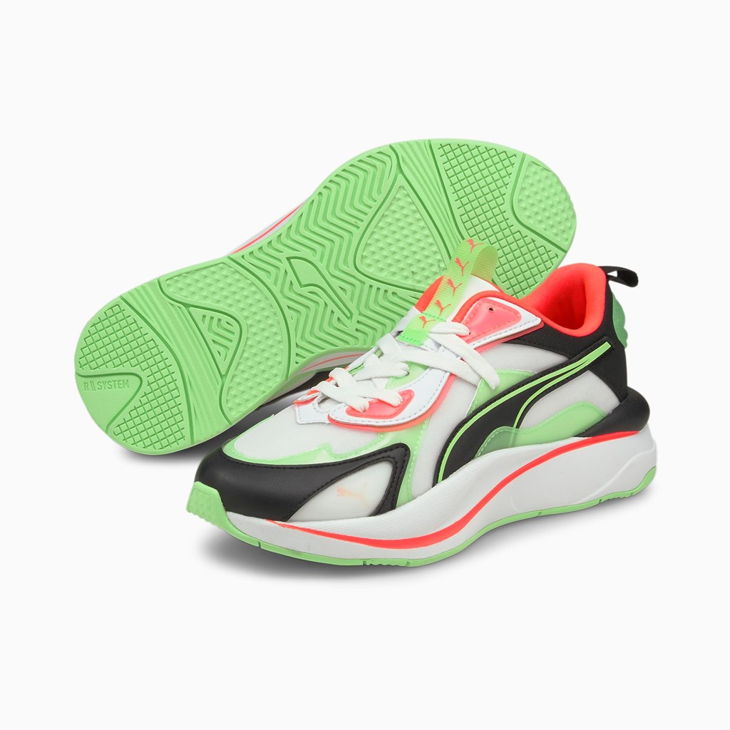 White / Elektro Green Puma RS-Curve City Lights  Women's Sneakers | 4815EASDV