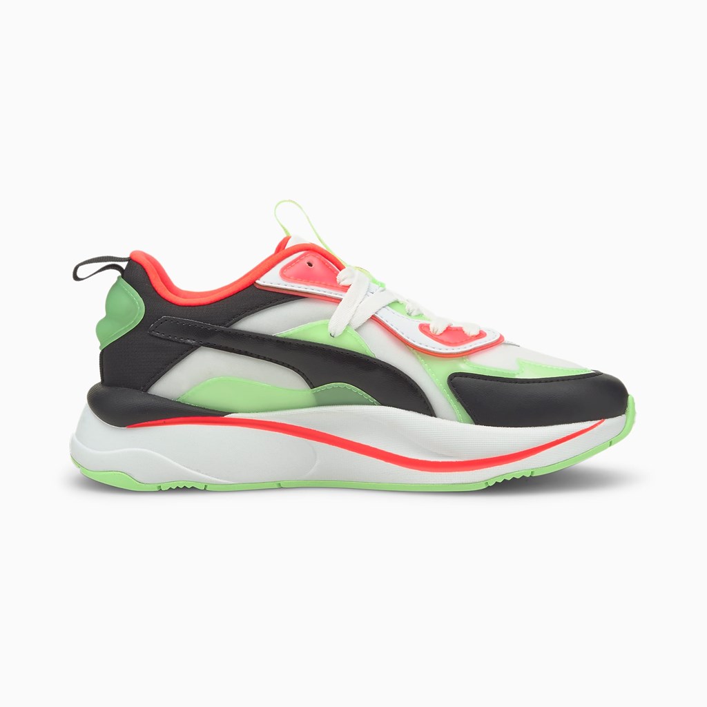 White / Elektro Green Puma RS-Curve City Lights  Women's Sneakers | 4815EASDV