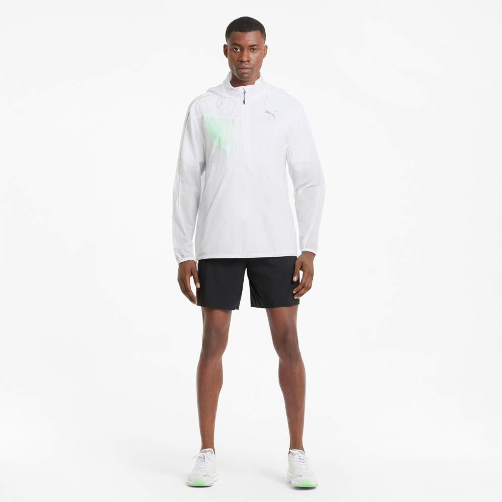 White / Elektro Green Puma Woven Running Men's Jacket | 7128RVKXU