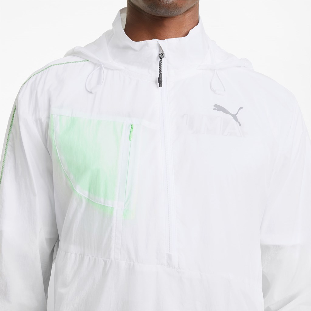 White / Elektro Green Puma Woven Running Men's Jacket | 7128RVKXU