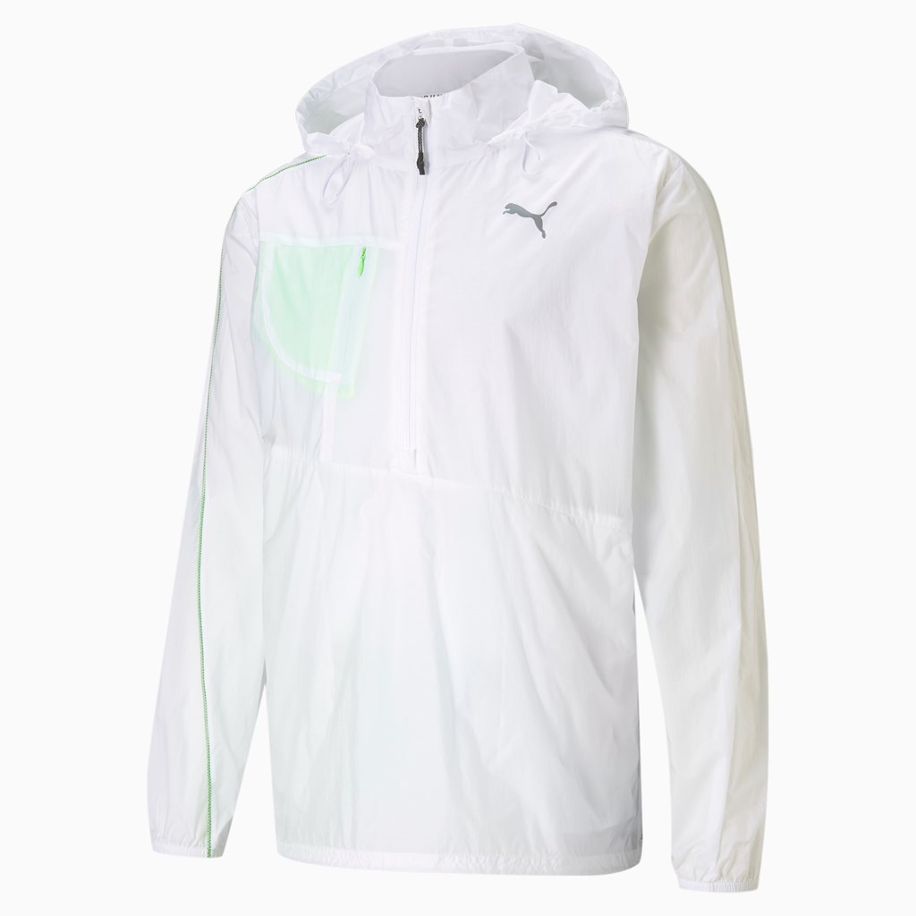 White / Elektro Green Puma Woven Running Men's Jacket | 7128RVKXU