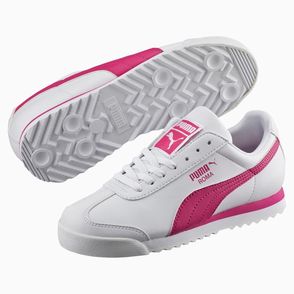 White / Fuchsia Purple Puma Roma Basic JR Girls' Sneakers | 2049CAJQR