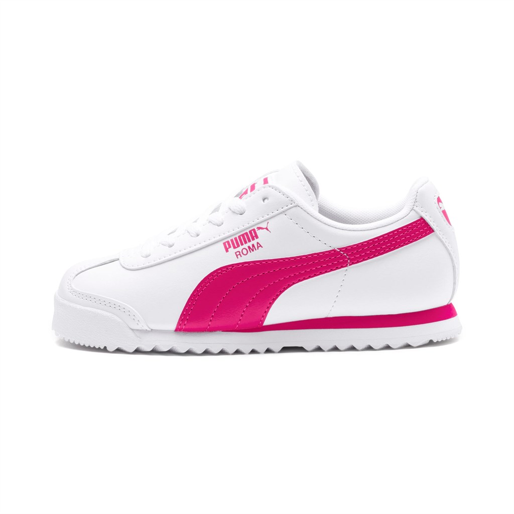 White / Fuchsia Purple Puma Roma Basic JR Girls\' Sneakers | 2049CAJQR