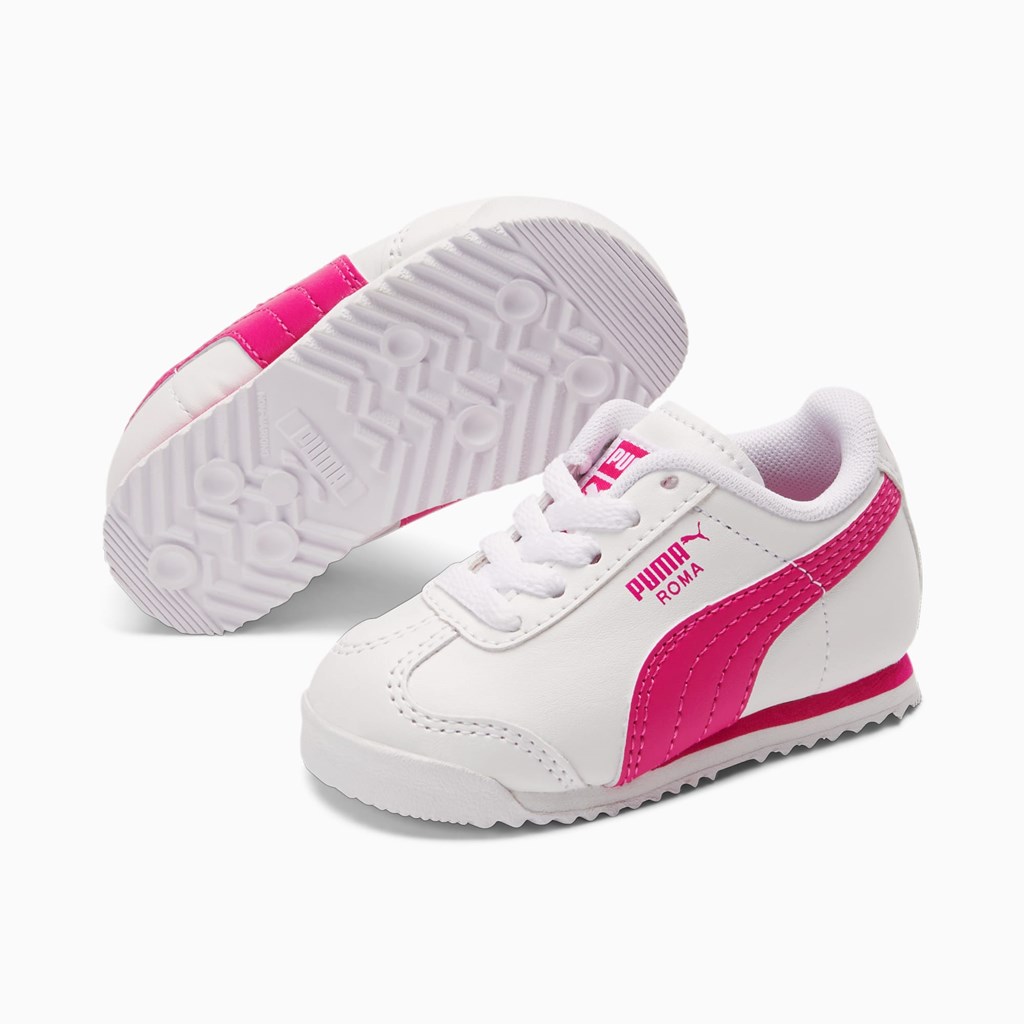 White / Fuchsia Purple Puma Roma Basic Toddler Girls' Sneakers | 3271HZAXW