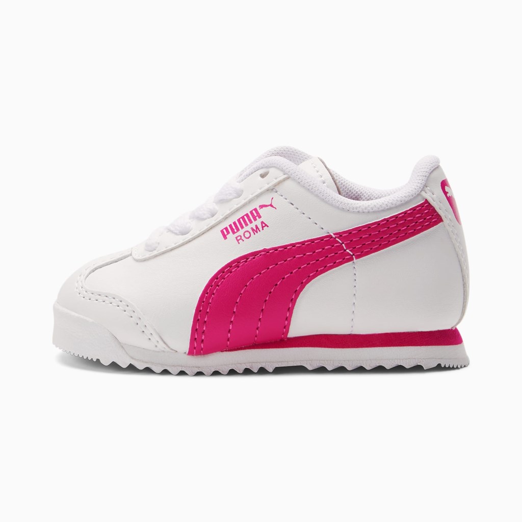 White / Fuchsia Purple Puma Roma Basic Toddler Girls\' Sneakers | 3271HZAXW