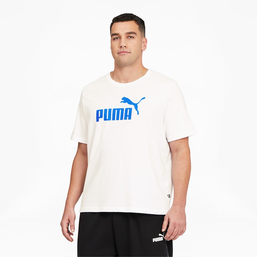 White / Future Blue Puma Essentials Logo BT Men\'s Tee | 2093LYTHW